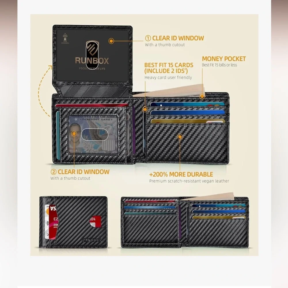 🆕 Wallet for Men Slim Rfid Leather 2 ID Window With Gift Box